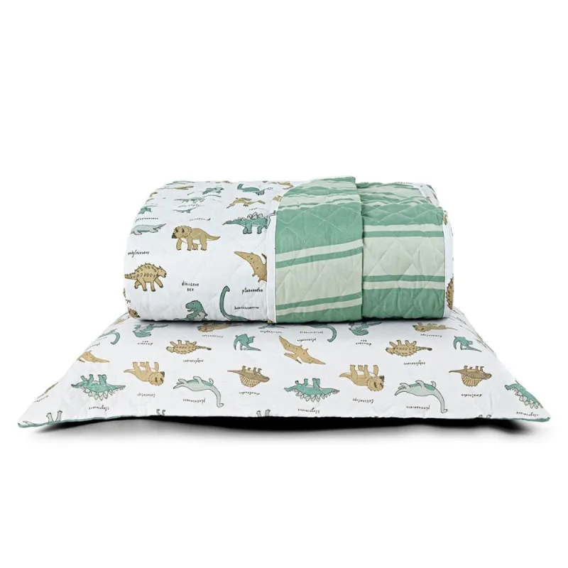 Kit Cobre Leito Solteiro Infantil Dinossauros 4 Peças Micropercal 200 fios - Casa Modelo Enxovais - Cama, Mesa E Banho