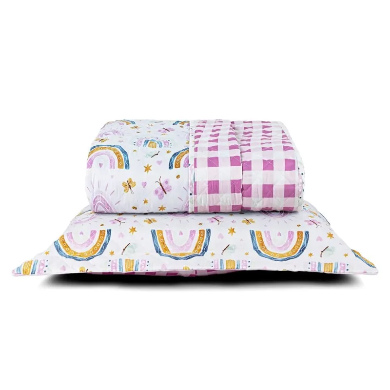 Kit Cobre Leito Solteiro Infantil Arco-Íris 4 Peças Micropercal 200 fios - Casa Modelo Enxovais