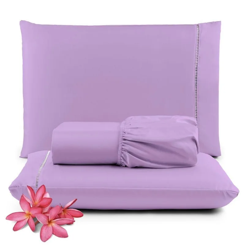 Jogo De Lençol Casal Sublime Palito 400 Fios Micropercal Toque De Algodão 3 Peças Lilas - 100% Poliester - Casa Modelo Enxovais