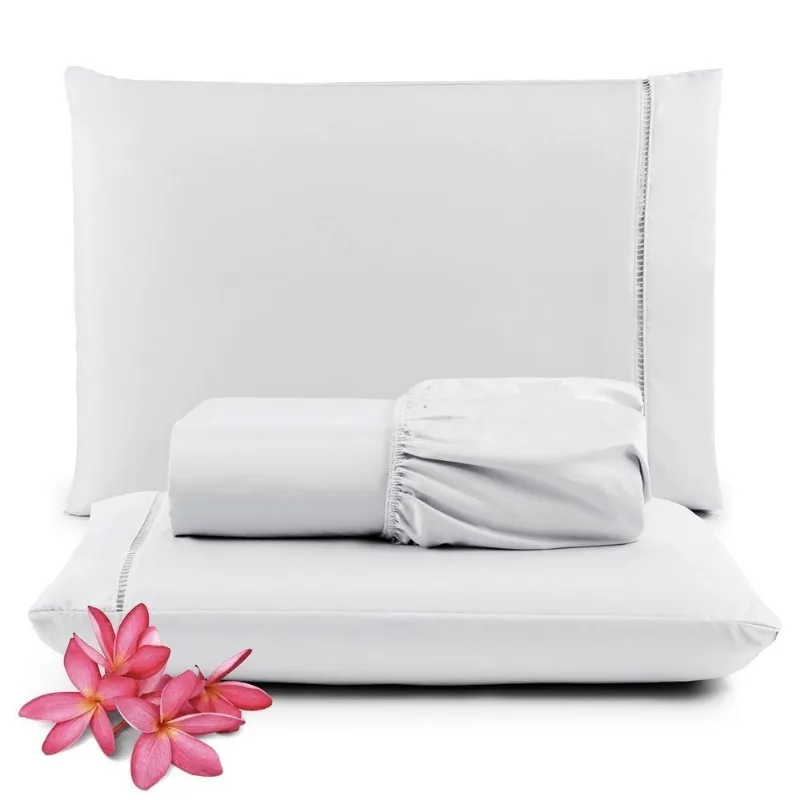 Jogo De Lençol Casal Sublime Palito 400 Fios Micropercal Toque De Algodão 3 Peças Branco - 100% Poliester - Casa Modelo Enxovais