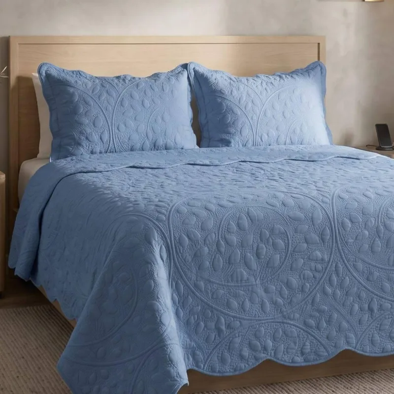 Cobre Leito King Vintage Micropercal 300 Fios 3 Peças - Azul - 100% Poliéster - Casa Modelo Enxovais