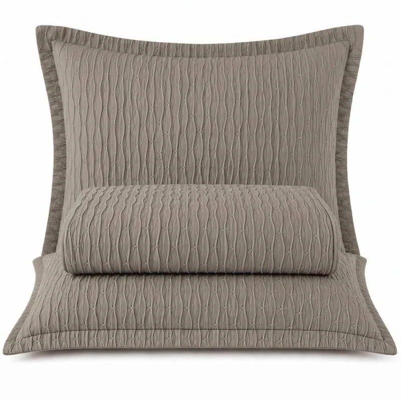 Cobre Leito Casal Elegance Plissado Percal 300 Fios 03 Peças - Chocolate - 100% Poliéster - Casa Modelo Enxovais - Cama, Mesa E Banho
