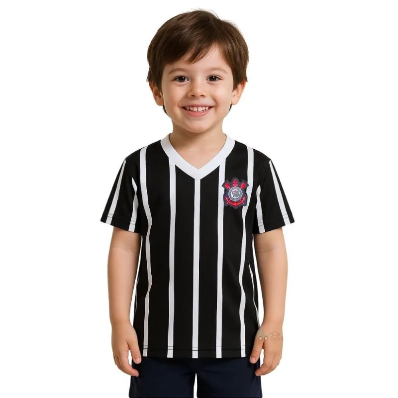 Camiseta Corinthians Infantil Listrada Preta Oficial - Revedor