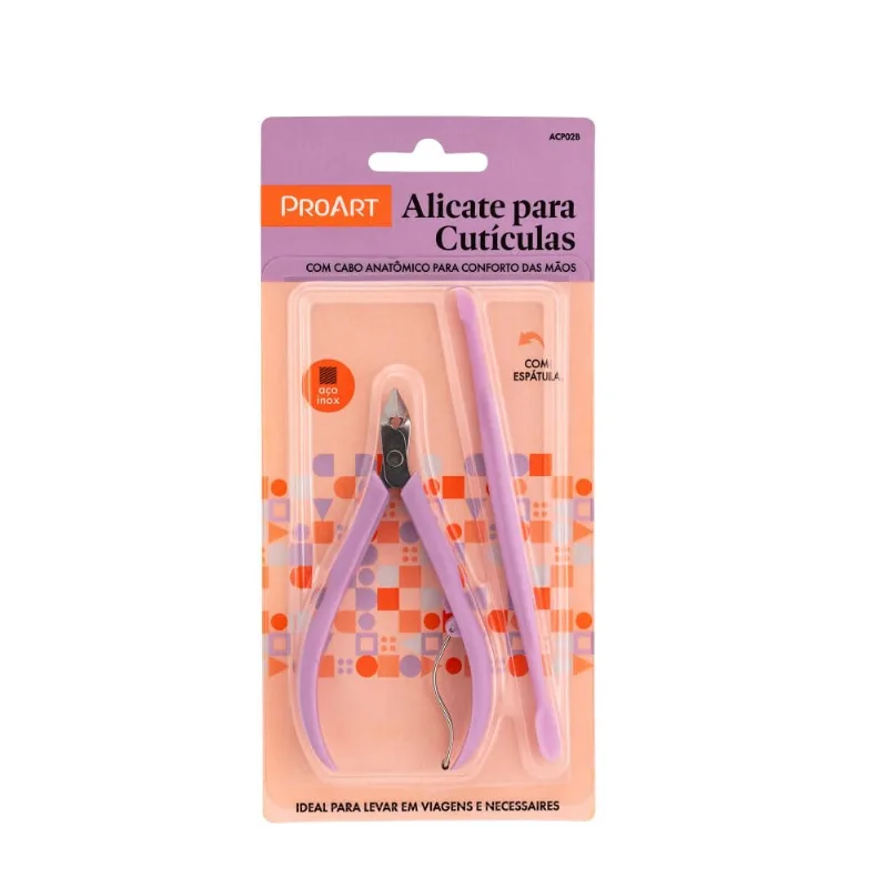 Alicate de Cutícula ProArt Lilás com Espátula e Alavanca de Ajuste Alicate Proart Plast.Lilas