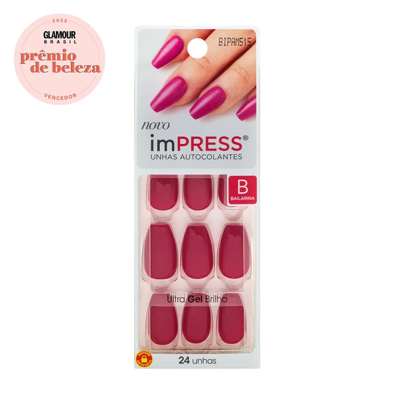 Unhas Autocolantes Impress Kiss Ny Bailarina Média Ruby 24 Unidades - KISS