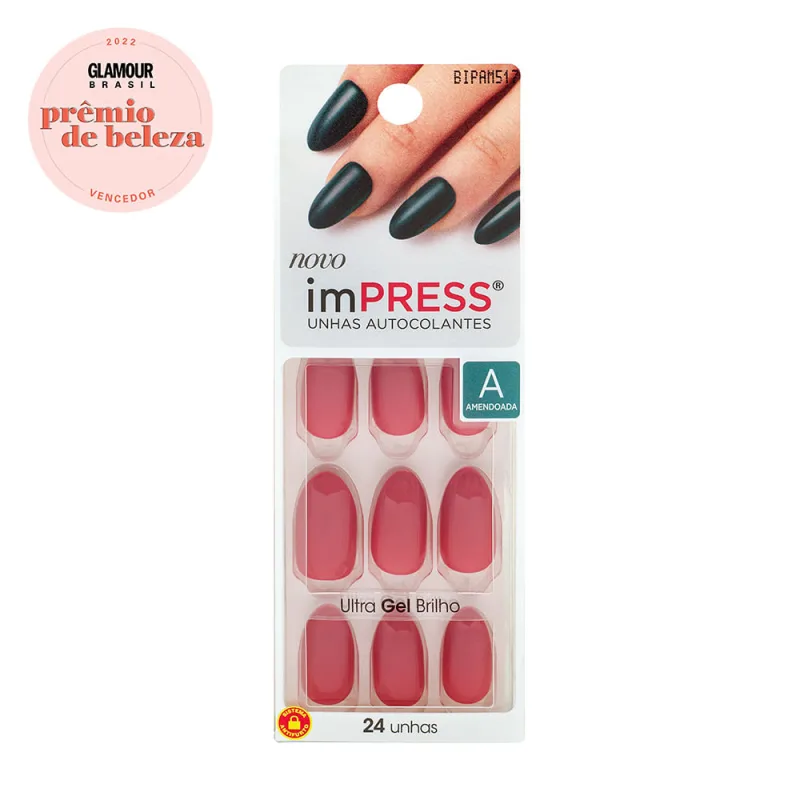 Unhas Autocolantes Impress Kiss Ny Amendoada Média Rose Quartz 24 Unidades - KISS