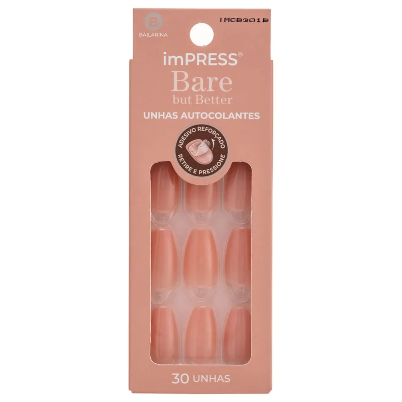 Unhas Autocolantes Impress Bare But Better Real World 30 unidades - KISS - Beleza