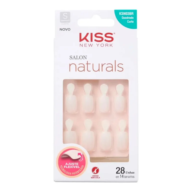 Unhas Postiças Kiss Naturals Quadrada Kiss 28 Unidades - Kiss - Esmalte