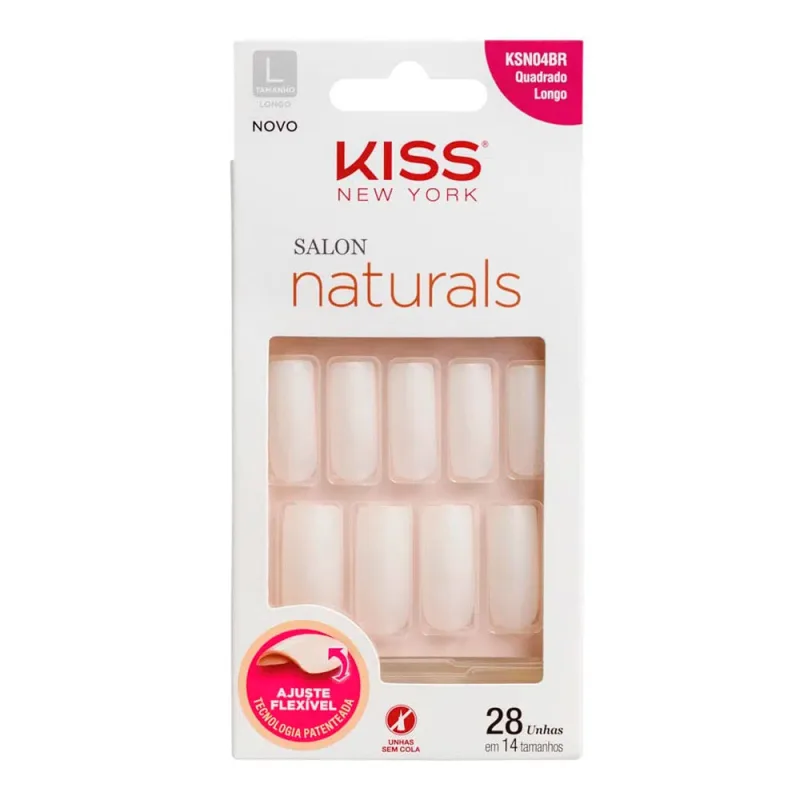 Unhas Postiças Kiss New York Salon Naturals Quadrado Longo 28 Unidades - Kiss - Esmalte