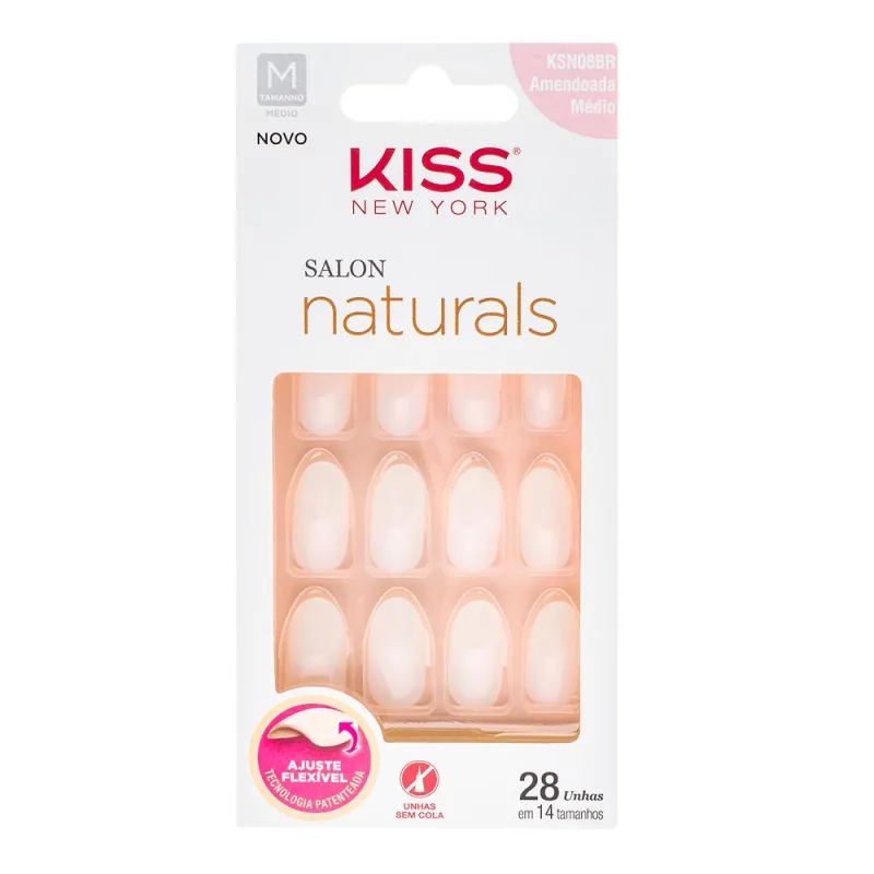 Unhas Postiças Kiss New York Salon Naturals Amendoada Média - Kiss