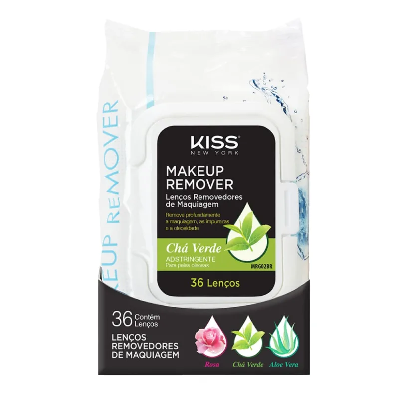 Lenço demaquilante Kiss New York Green tea 36 unidades - KISS - Beleza