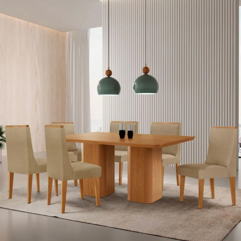 Mesa De Jantar Eloise 180cm Tampo Mdf 6 Cadeiras Lisboa - Moderna
