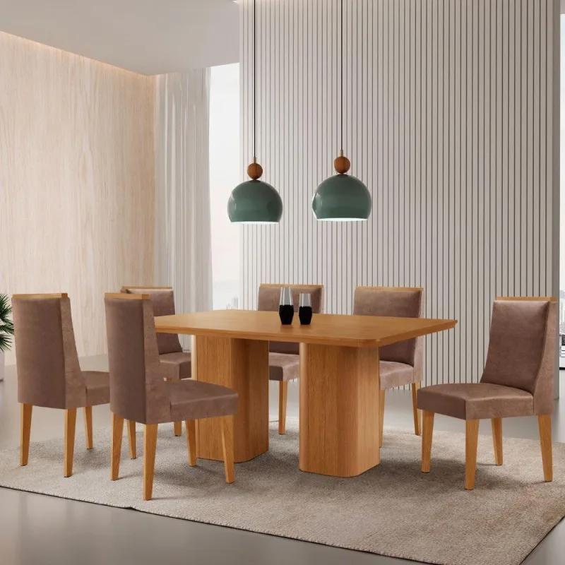 Mesa De Jantar Eloise 180cm Tampo Mdf 6 Cadeiras Lisboa. - Moderna