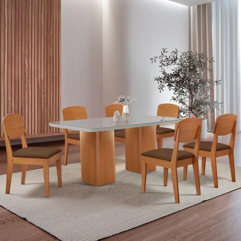 Mesa De Jantar Eloise  Tampo Mdf 6 Cadeiras Moderna - Moderna