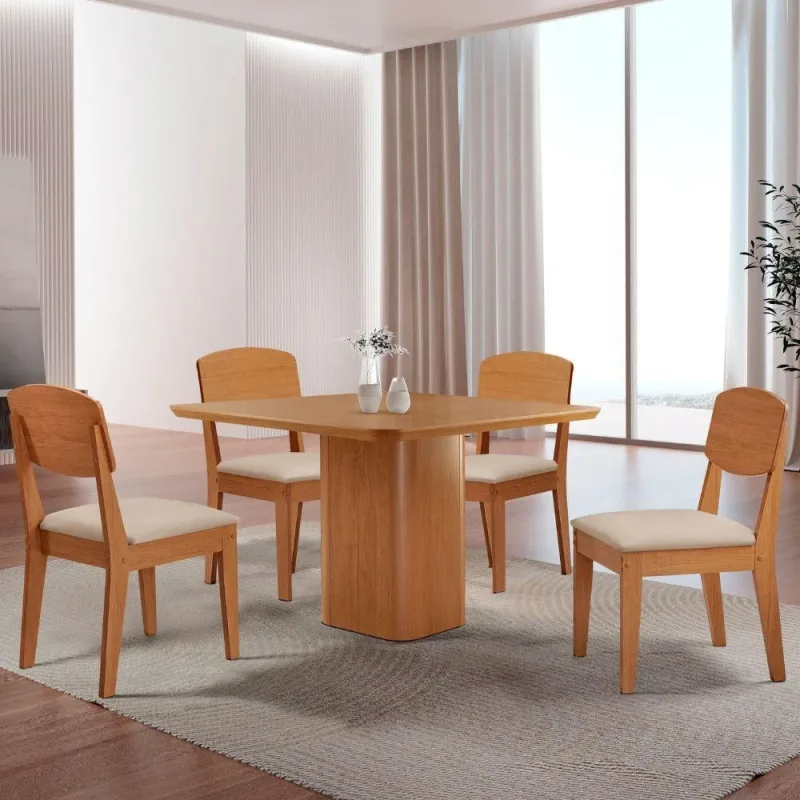 Mesa De Jantar Eloise 90cm Tampo Mdf 4 Cadeiras Copper - Moderna