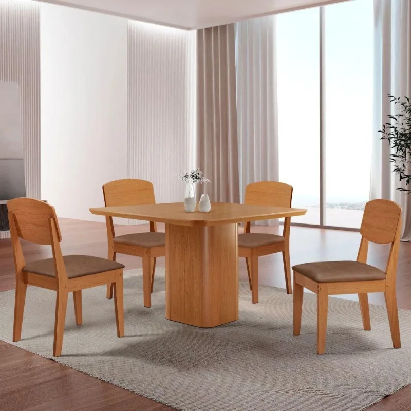 Mesa De Jantar Eloise 90cm Tampo Mdf 4 Cadeiras Copper - Moderna
