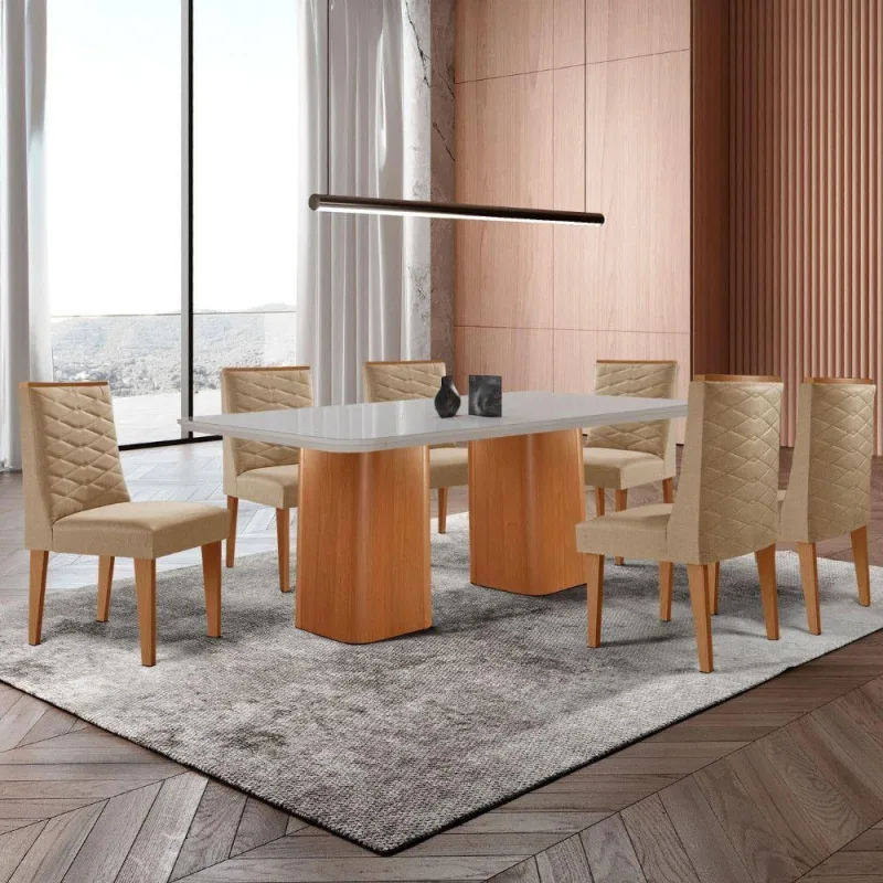 Mesa De Jantar Eloise Tampo Mdf 6 Cadeiras Moderna Turim - Moderna - Móveis