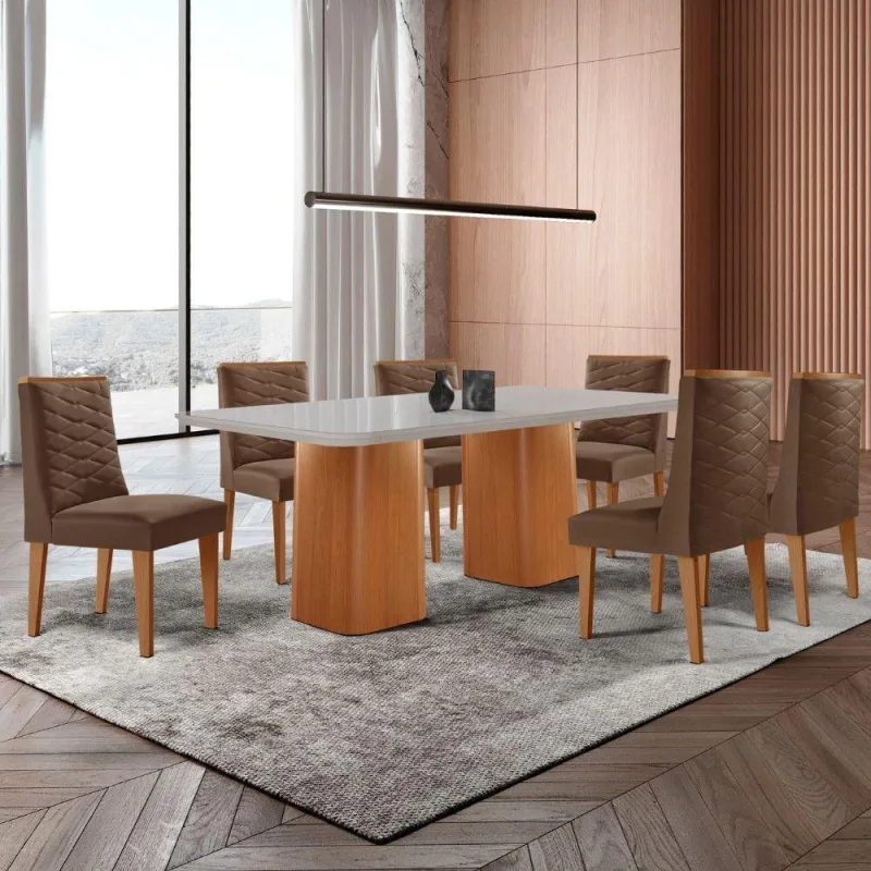 Mesa De Jantar Eloise 180cm Tampo Mdf 6 Cadeiras. - Moderna