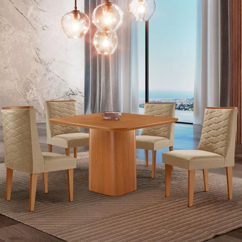 Mesa De Jantar Eloise Tampo Mdf 4 Cadeiras Moderna Turim - Moderna