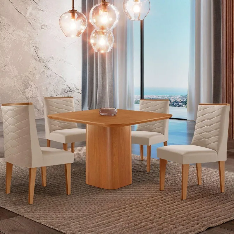 Mesa De Jantar Eloise 90cm Tampo Mdf 4 Cadeiras Moderna - Moderna