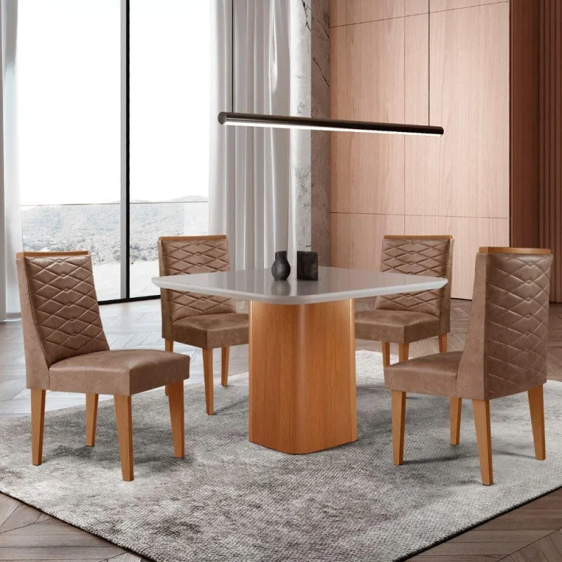 Mesa De Jantar Eloise Tampo Mdf 4 Cadeiras Moderna Tork - Moderna