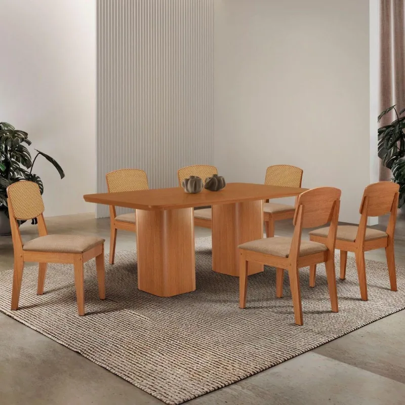 Mesa De Jantar Eloise 180cm Tampo Mdf 6 Cadeiras - Moderna