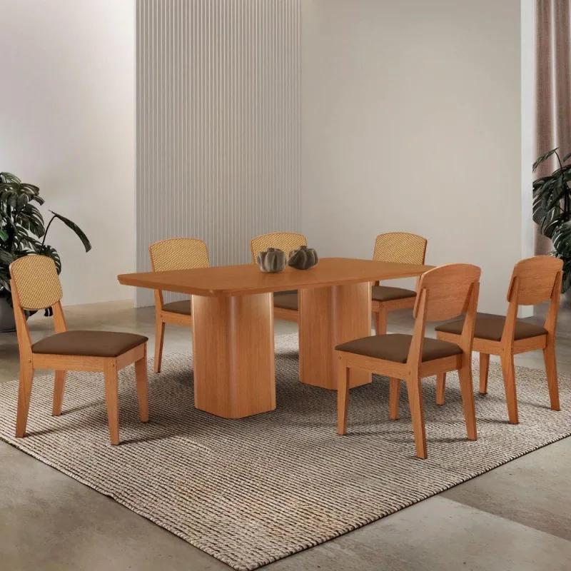 Mesa De Jantar Eloise 180 cm Tampo Mdf 6Cadeiras Moderna - Moderna
