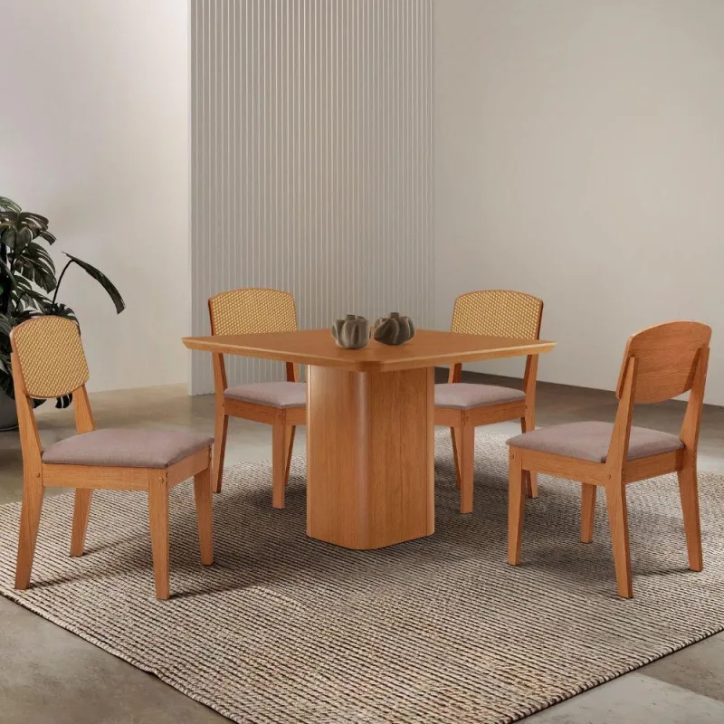 Mesa De Jantar Eloise 90cm Tampo Mdf 4Cadeiras Moderna - Moderna