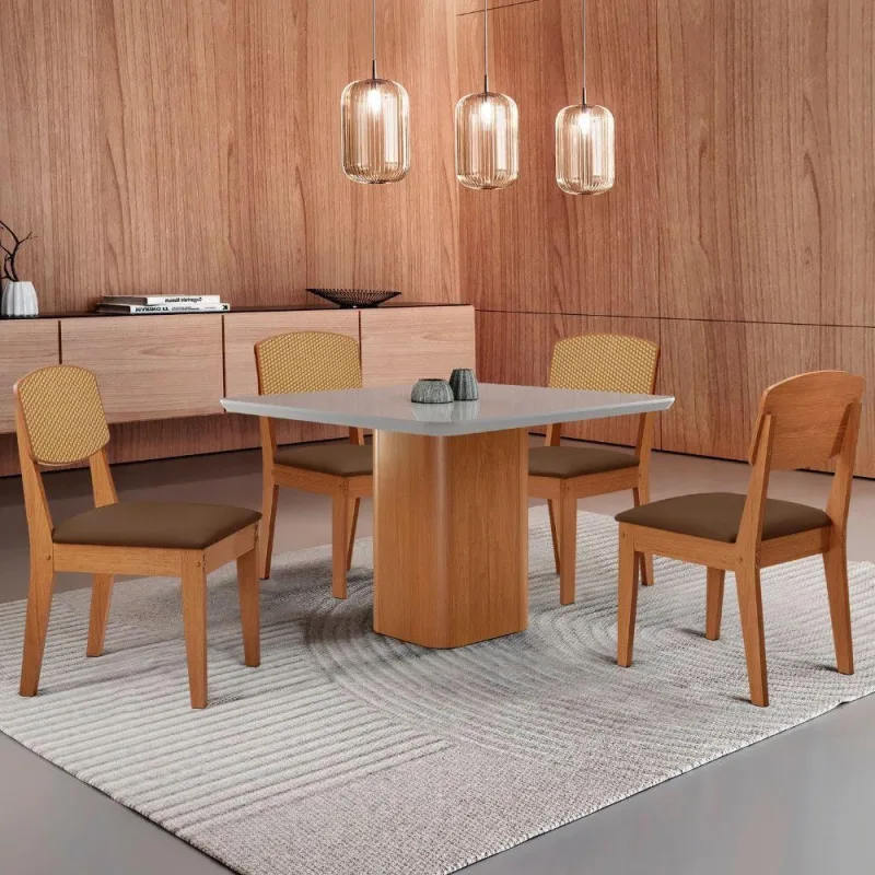 Mesa De Jantar Eloise Tampo Mdf 4 Cadeiras Moderna - Moderna