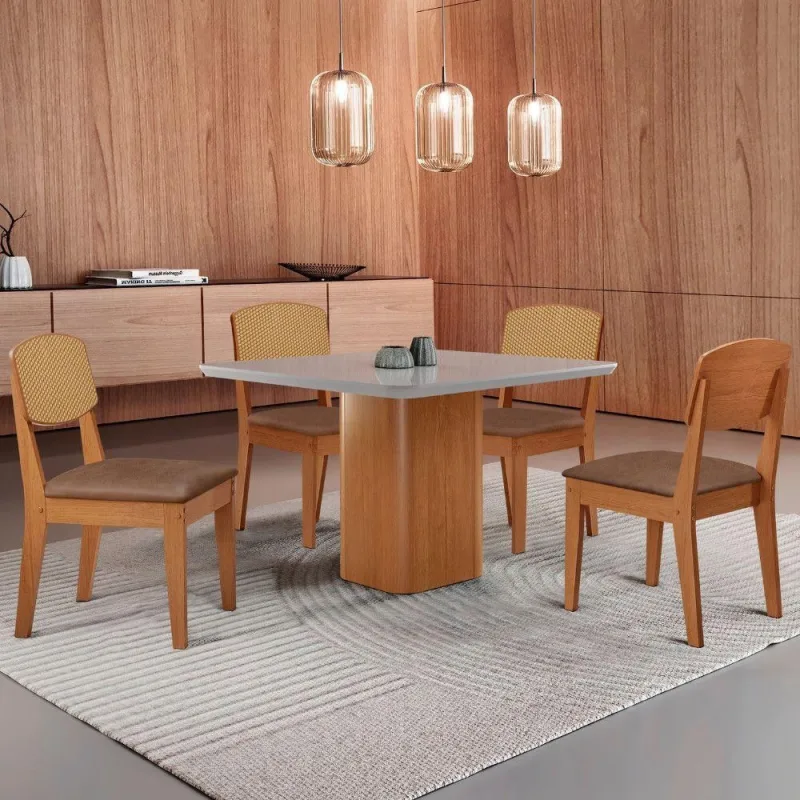 Mesa De Jantar Eloise 90 cm Tampo Mdf 4Cadeiras Moderna. - Moderna
