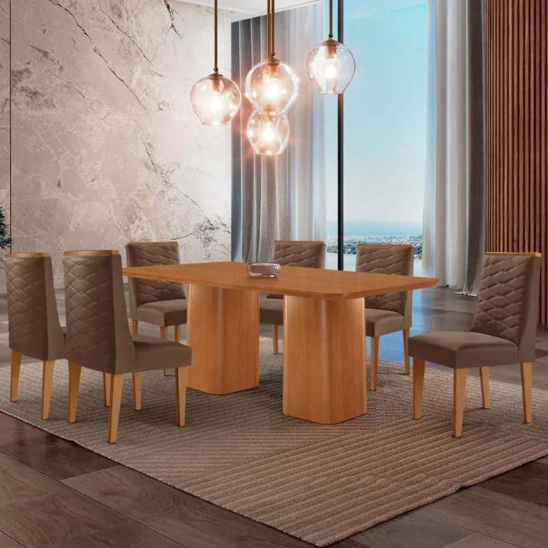 Mesa De Jantar Eloise 180cm Tampo Mdf 6Cadeiras Moderna - Moderna