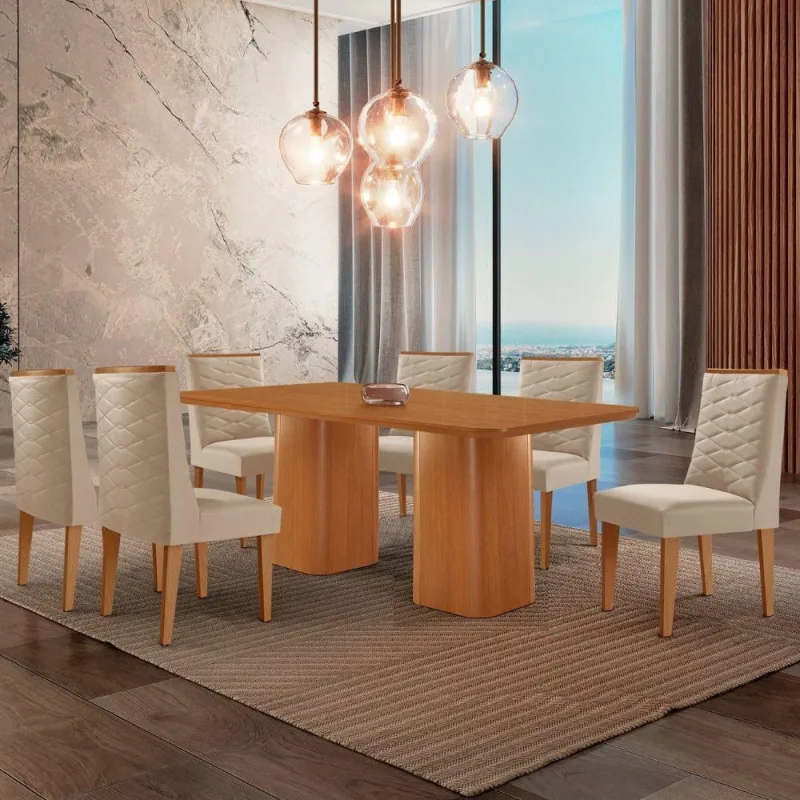 Mesa De Jantar Eloise 180cm Tampo Mdf 6 Cadeiras Moderna. - Moderna - Móveis