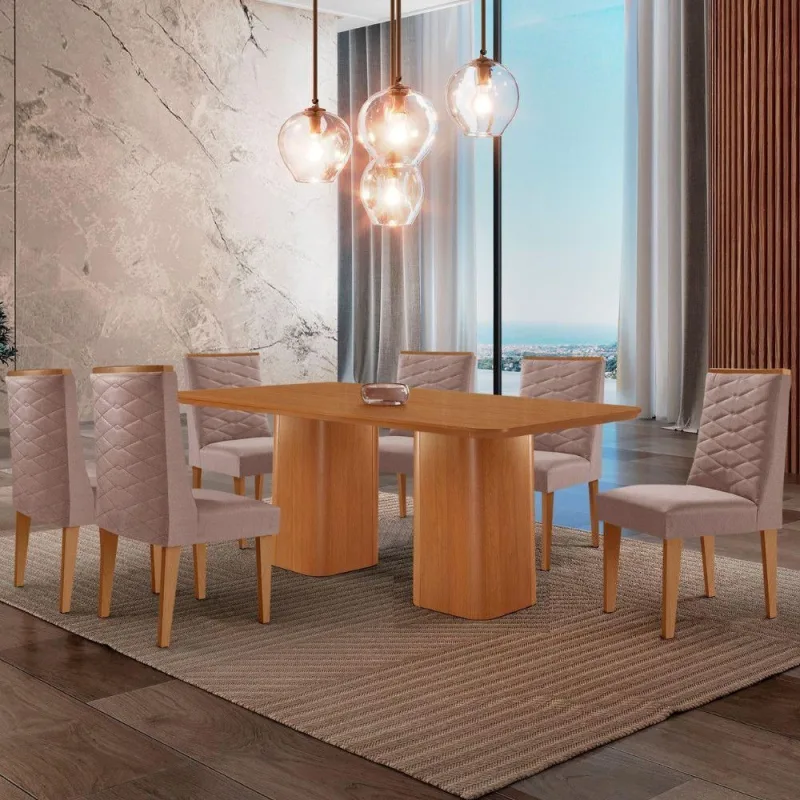 Mesa De Jantar Eloise  Tampo Mdf 6 Cadeiras Moderna. - Moderna