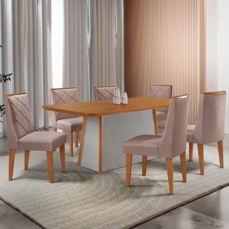 Mesa De Jantar Diane 180cm Tampo Mdf Lam-6 Cadeiras Isadora - Moderna