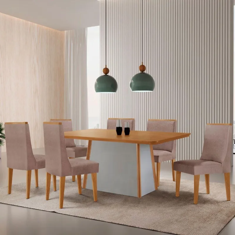 Mesa De Jantar Diane 180cm Tampo Mdf 6 Cadeiras Lisboa - Moderna - Móveis