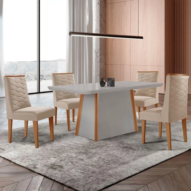 Mesa De Jantar Diane 120cm Tampo Mdf Vidro 4 Cadeiras - moderna