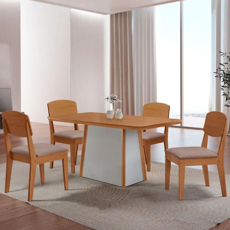 Mesa De Jantar Diane 120cm Tampo Mdf 4 Cadeiras Copper - Moderna