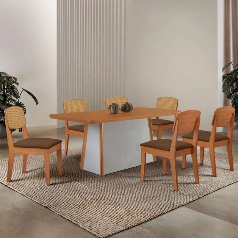 Mesa Jantar Diane 180cm Tampo Mdf Lam 6 Cadeiras - Moderna - Móveis