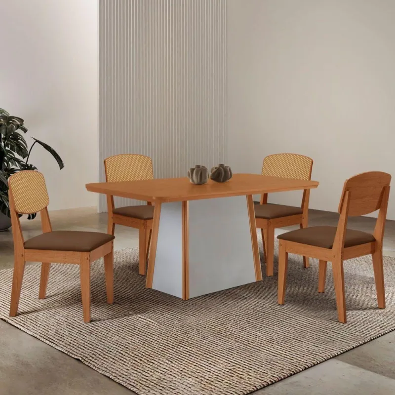 Mesa Jantar Diane 120cm Tampo Mdf Lam 4 Cadeiras - Moderna
