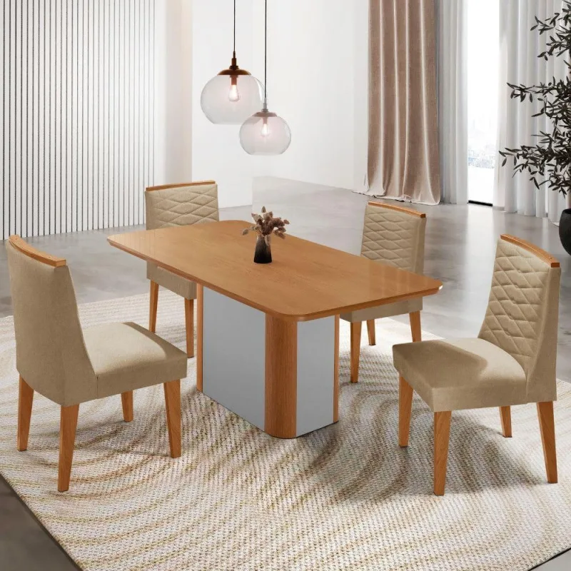 Mesa De Jantar Isadora 120cm Tampo Mdf Laminado 4 Cadeiras - Moderna - Móveis