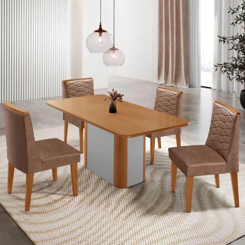 Mesa De Jantar Isadora 120cm Tampo Mdf Laminado 4 Cadeiras - moderna - Móveis