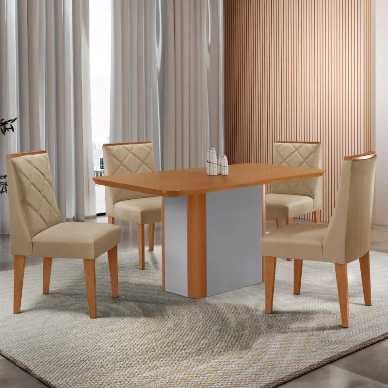 Mesa De Jantar Isadora 120 Tampo Mdf Laminado 4 Cadeiras - Moderna