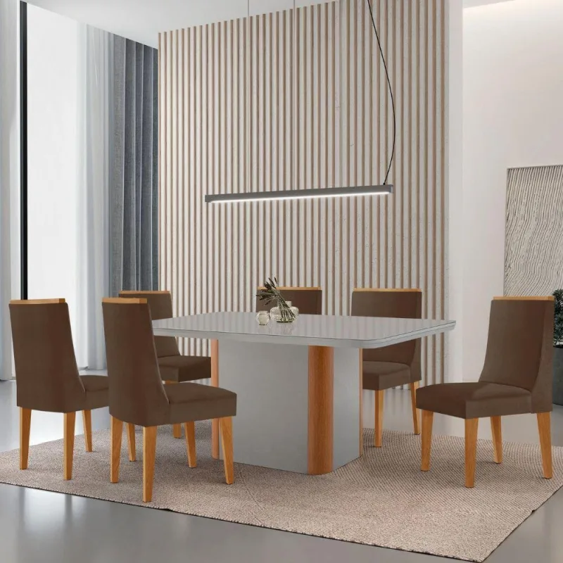 Mesa De Jantar Isadora 180cm Tampo Mdf Vidro Com 6 Cadeiras. - Moderna