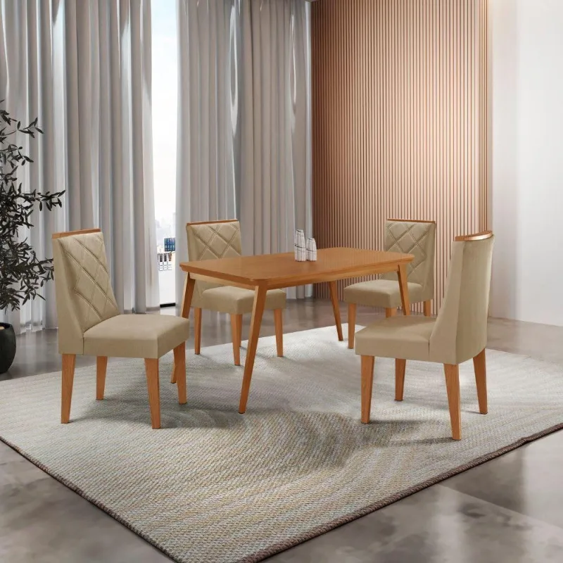 Mesa De Jantar Copper 120cm Tampo Mdf 4 Cadeiras Moderna. - Moderna