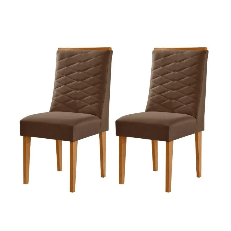 Conjunto Com 2 Cadeiras Mdf Eloise P/ Sala De Jantar Moderna Veludo Marrom/naturalle - moderna
