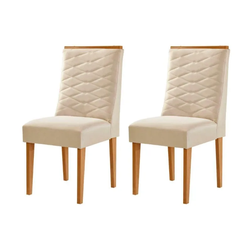 Conjunto Com 2 Cadeiras MDF Eloise Para Sala De Jantar Moderna Veludo Creme/Naturale - Moderna