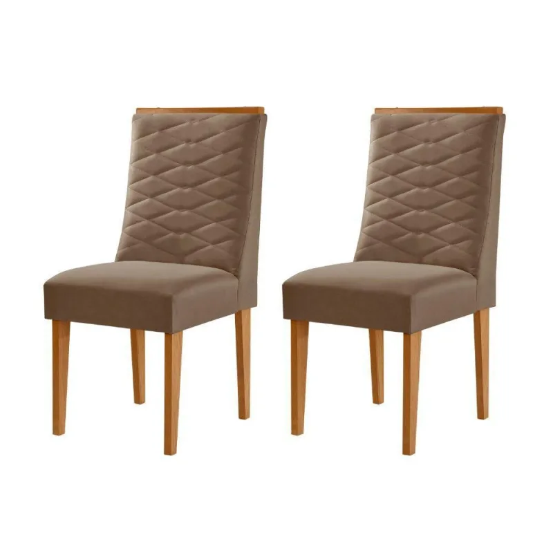 Conjunto Com 2 Cadeiras MDF Eloise Para Sala De Jantar Moderna Veludo Capuccino/Naturalle - moderna