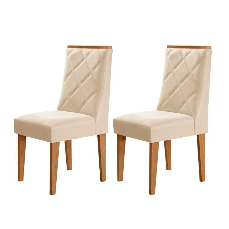 Conjunto Com 2 Cadeiras MDF Isadora - Veludo Creme/Naturale - Moderna - Móveis