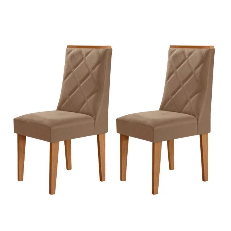 Conjunto 2 Cadeiras MDF Isadora Veludo Capuccino/Naturalle - Moderna