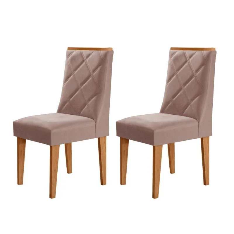 Conjunto Com 2 Cadeiras MDF Isadora Linho Capuccino/Naturale - Moderna